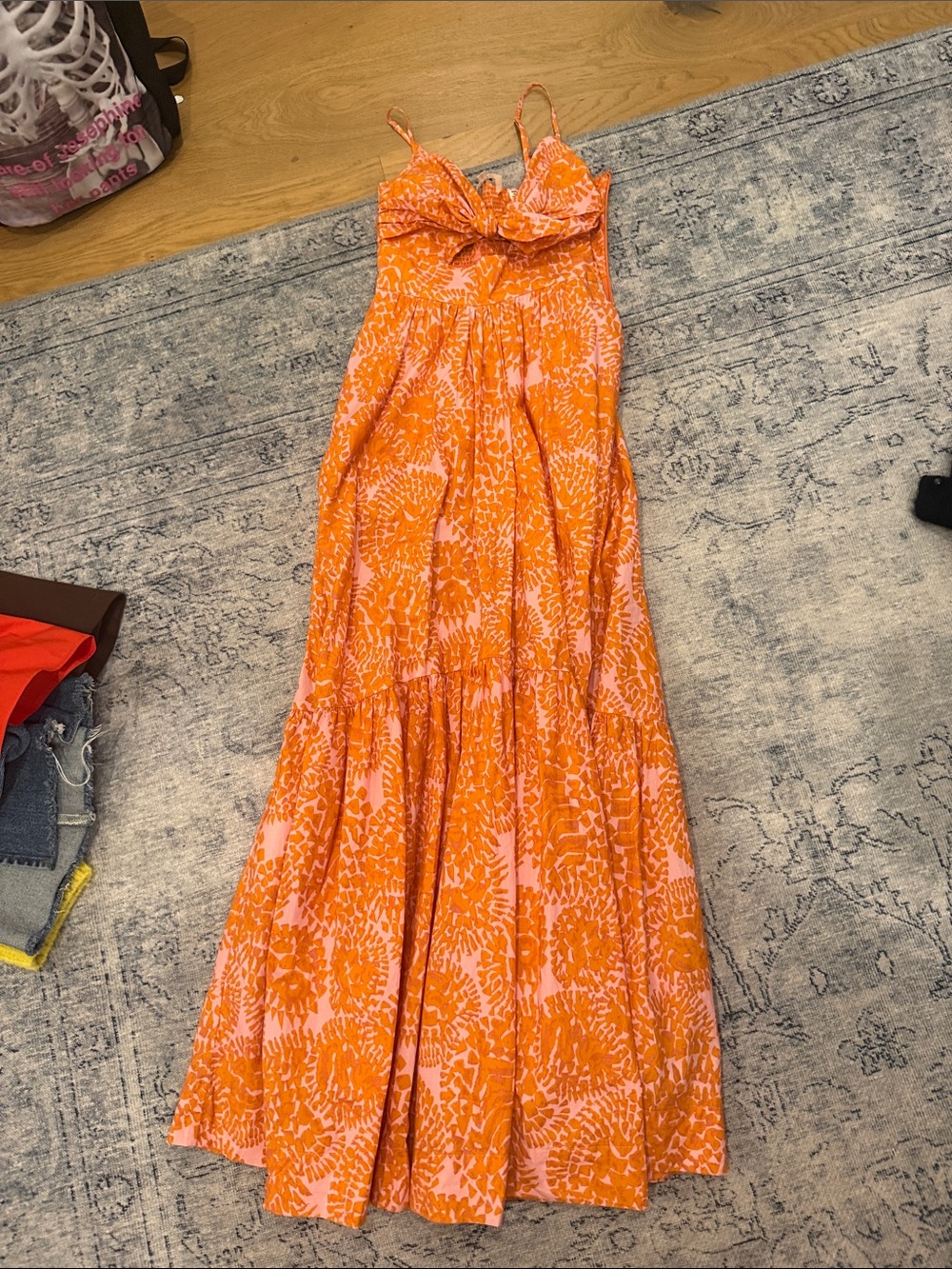 A.L.C. Orange Printed Tie-Front Maxi Dress